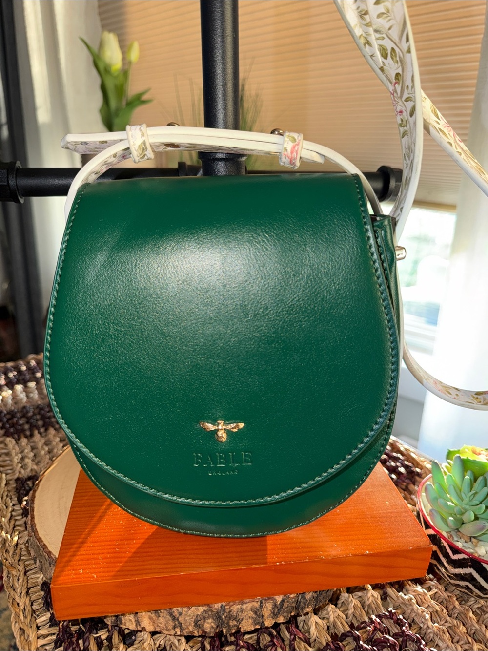 Fable England x Catherine Rowe Into the Woods Green Saddle Bag Floral Crossbody
